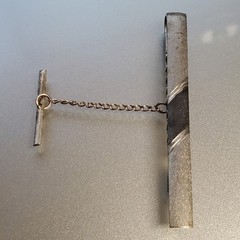 925 Tie Clip 2.5in Sterling Silver 8g Two Tone Gray Engine Turn Chain Bar Estate
