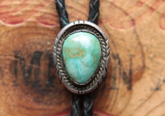 Vintage Native American Sterling Silver Turquoise Bolo Tie