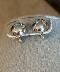 Vintage Monet Domed Round Silvertone Polished Clip- On Earrings