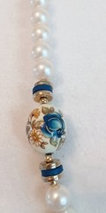 Vintage Japan Transferware Blue Floral Bead & Faux Pearl Station Necklace
