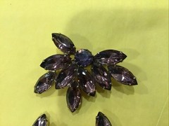 Vintage Purple Marquise and Round Rhinestone Brooch Pin and Earings Set
