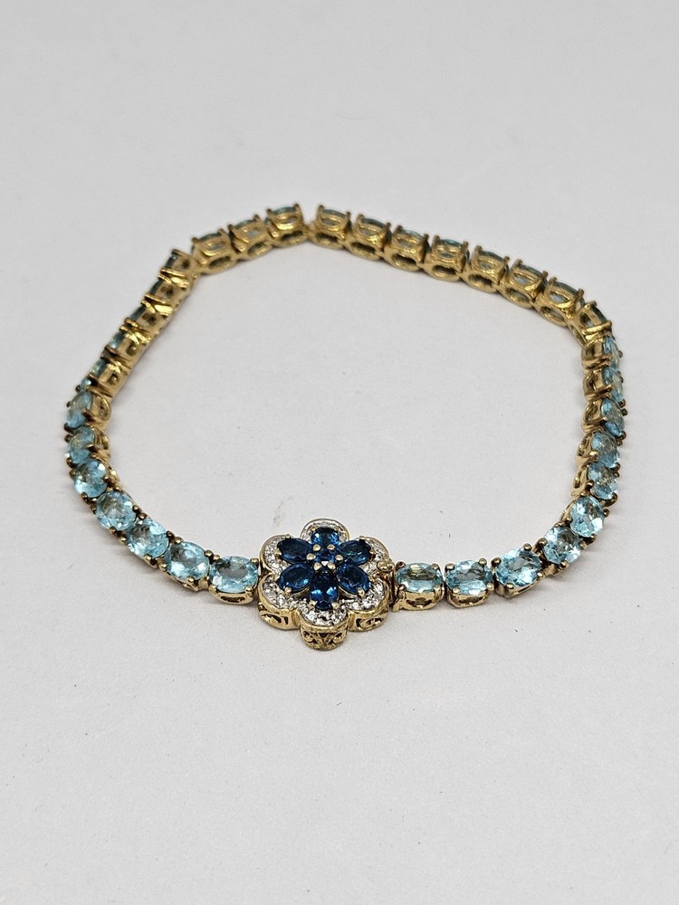 Vintage Gemstone Blue Topaz 925 Bracelet Chuck Clemency