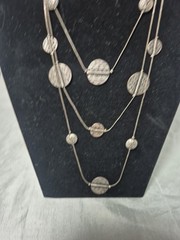 Vintage VCLM Necklace & Earring Set Coin Silver Tone Three Strand Necklace