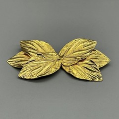 Vintage Brooch Womens Gold Leaf Textured Layered Botanical Statement 3.25 Inches