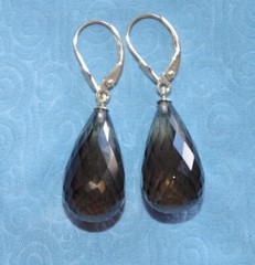 14K Gem Quality Micro Faceted Smokey Topaz Large Tear Drop Elongated Earrings