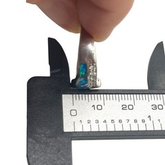 Vintage Blue Fire Opal with CZ Accents 925 Sterling Band Ring, size 8.25