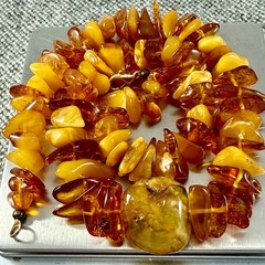 Natural Baltic Amber Necklace 19” Butterscotch Nuggets Large Center Amber Bead