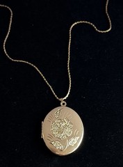 N/C 12k Gold Filled Chain & Etched Floral Locket Pendant Necklace