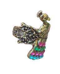 Peacock Ring w/Blue Iridescent Set-In Rhinestones Size 8 Silver Tone Vintage