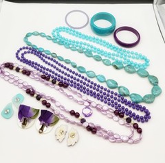 Vintage Retro Plastic Jewelry Lot, In Turquoise and Purple Lucite, 1960s-1980s