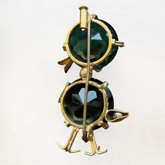VINTAGE European Duck Bird Brooch Trombone Clasp Green Stone Egg in a Nest Tail