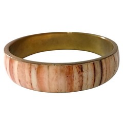 Vintage Tiger Shell Cowrie Bangle Bracelet Brass Shades Of Peach Patina Beachy