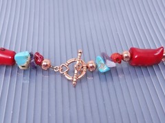 Vintage Red Coral Mulit Gemstone Solid Copper Beaded Necklace 20″