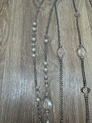Clear Bead And Pearl Like 3 Layer Silver Like Necklace 19”