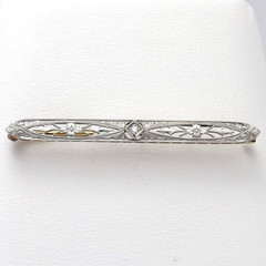 Art Deco Krementz 14K Gold Platinum Top Natural Diamond Tie Bar Brooch Pin 3gr