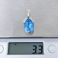 Vintage Sterling Silver 925 Blue Cubic Zirconia Teardrop Pendant