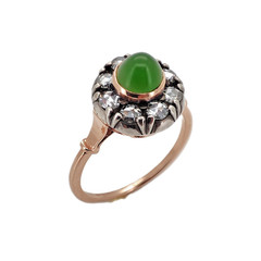Vintage Imperial Art Deco Era Rose Gold Diamond Nephrite Jade Engagement Ring
