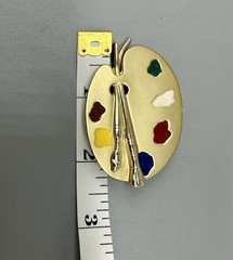 Vtg Paint Palette Artist Brooch Pin Gold Brushed Tone Brush Art To Wear Gift