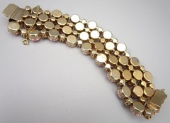 PRETTY IN PINK VINTAGE 60’S OPAQUE CABOCHON RHINESTONE 1 1/2″ WIDE BRACELET