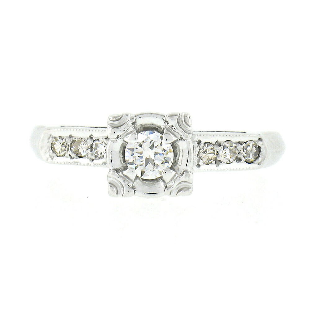 Vintage 14k White Gold 0.24ct Illusion Set Round Diamond Engagement Promise Ring