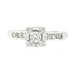 Vintage 14k White Gold 0.24ct Illusion Set Round Diamond Engagement Promise Ring