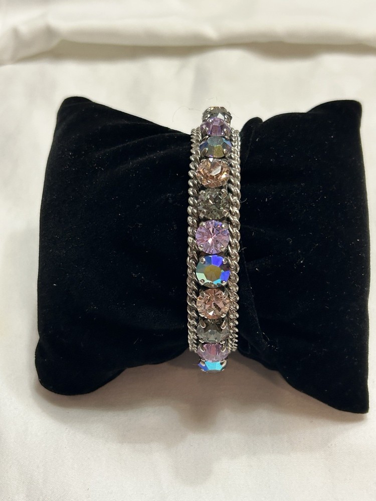 Vintage Sorrelli Cuff Bracelet Multi Color Pastel Swarovski Crystals 7”