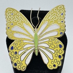 Yellow Green Blue White Goldtone Enameled Butterfly Brooch Pin