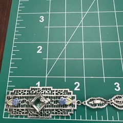 Antique Art Deco Rhodium Plated Filigree French Paste Flower Enamel Necklace
