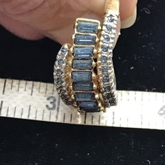 Vintage 18K HGE Gold Plated Blue Baguette & Blue Crystals Ring varied sizes