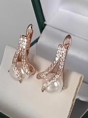 Vintage 1990-s 14 Ct Rolled Gold Pearls / Zircons Earrings – Hallmarked 585 RG