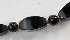 Hematite And Onyx Beaded Necklace 16″ Black Silver Tone Fishhook Clasp Vintage