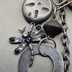 Silver Dragonfly Necklace Runway Boho Chunky Wood Metal Bib Beaded Stone Vintage