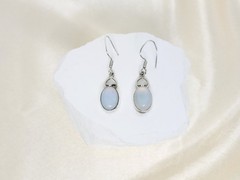 Vintage Opalite Gemstone Nickel Silver Dangle Drop Earrings