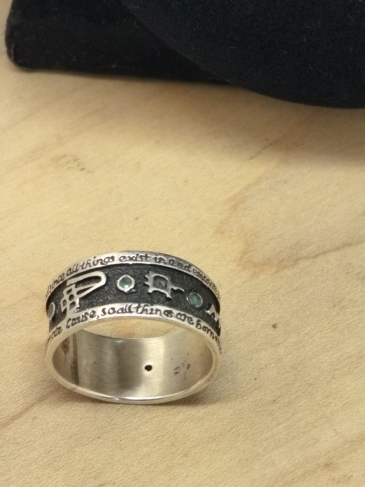 VTG EMERLD STONES TABLET MERCURY CUSTOM RING STERLING SILVER Not Many Made