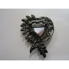 VTG Silver Tone Heart Rhinestone Brooch Boho Art Deco Cottagecore Whimsigoth