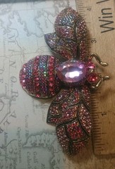 Large Pink Honey Bee Brooch Bling Statement Contemporary 4″ Flying Wing Span