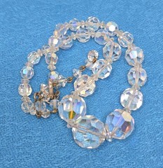 Vintage AB Crystal Graduated Necklace Strung on Chain Beaded 17-19 Inches