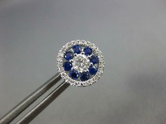 LARGE 1.03CT DIAMOND & AAA SAPPHIRE 18KT WHITE GOLD 3D HALO FLOWER STUD EARRINGS