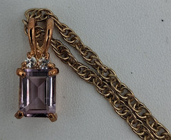 Vintage Genuine Amethyst Emerald Cut Charm On Gold Tone Necklace 18″