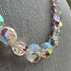 Vintage Aurora Borealis Crystal Necklace, 17″; Nice