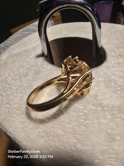 Vtg Uncas Faux Fire Opal Crystal Gold Tone Marquise Statement Ring Sz 8 / 18mm