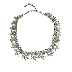 Vintage Coro Silver Tone Leaf Necklace Signed Coro Choker Mid Century
