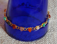 Vintage Multi Color Nugget Polished Goldtone Bracelet 7-1/2 Inches