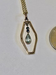 Antique 14kt Rolled Gold Pear Shaped Light Blue Art Glass Pendant Necklace