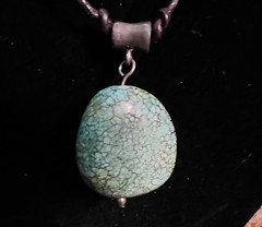 Vintage Leather Corded Necklace w/ Turquoise Pendant & Nuggets Southwest BoHo