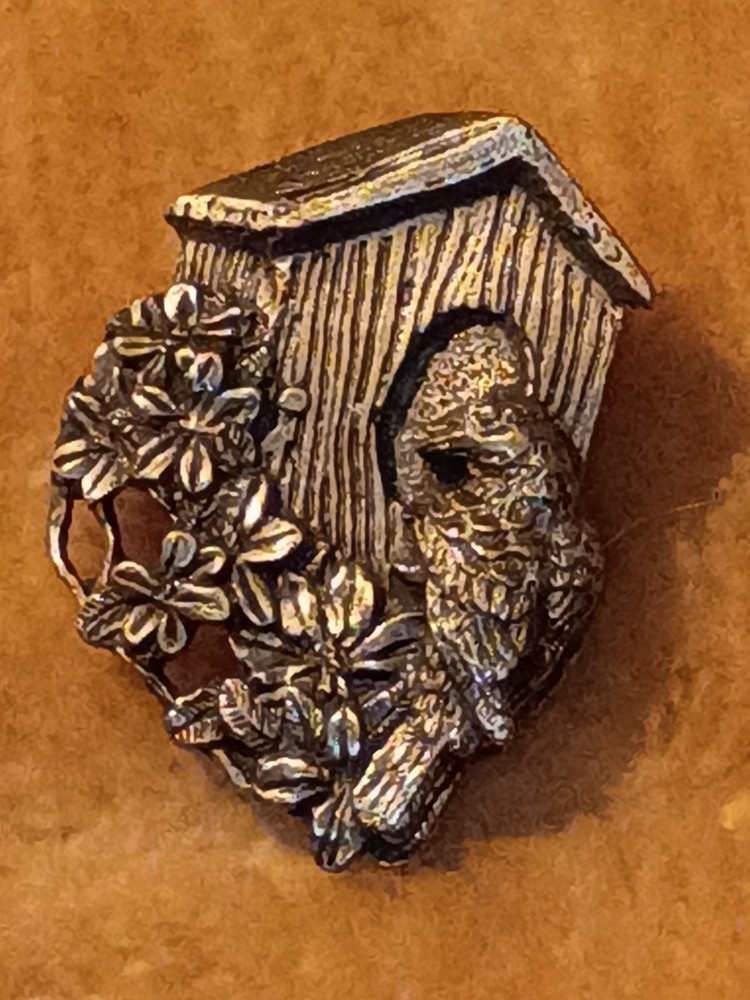 Vintage Birds and Blooms Limited Edition Pin 1997 Small Pewter Gray Birdhouse