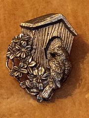 Vintage Birds and Blooms Limited Edition Pin 1997 Small Pewter Gray Birdhouse
