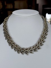 50’s-60’s Collar Statement Necklace, Laurel Leaf Motif & Prong Set Rhinestones