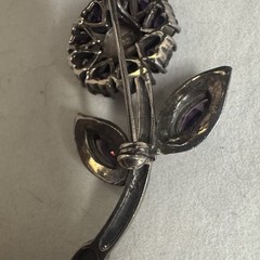 Vintage CZ Amethyst Marcasite 925 Sterling Silver Flower Brooch Pin 1.75 In 8.2g