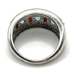 VTG Ring Sz 7 Blue Topaz Garnet Diamond Chips Channel Signed Sterling 925 Tested